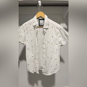 Denim and flower button down M